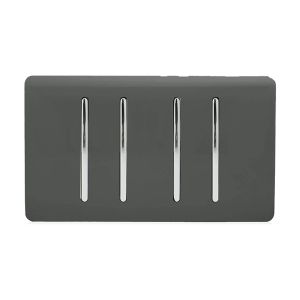 Trendi, Artistic Modern 4 Gang  (1x 2 Way 3x 3 Way Intermediate Twin Plate) Charcoal, BRITISH MADE, (25mm Back Box Required), 5yrs Warranty