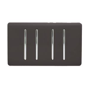 Trendi, Artistic Modern 4 Gang  (1x 2 Way 3x 3 Way Intermediate Twin Plate) Dark Brown, BRITISH MADE, (25mm Back Box Required), 5yrs Warranty