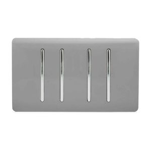 Trendi, Artistic Modern 4 Gang  (1x 2 Way 3x 3 Way Intermediate Twin Plate) Light Grey, BRITISH MADE, (25mm Back Box Required), 5yrs Warranty