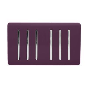 Trendi, Artistic Modern 6 Gang 2 Way 10 Amp Rocker Twin Plate Plum Finish, BRITISH MADE, (35mm Back Box Required), 5yrs Warranty