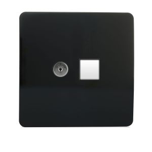 Trendi, Artistic Modern TV Co-Axial & PC Ethernet  Gloss Black Finish, BRITISH MADE, (35mm Back Box Required), 5yrs Warranty