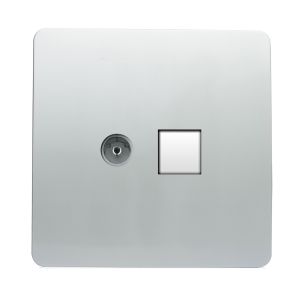 Trendi, Artistic Modern TV Co-Axial & PC Ethernet  Silver Finish, BRITISH MADE, (35mm Back Box Required), 5yrs Warranty