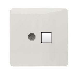 Trendi, Artistic Modern TV Co-Axial & RJ11 Telephone Ice White Finish, BRITISH MADE, (35mm Back Box Required), 5yrs Warranty