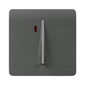 Trendi, Artistic Modern 20 Amp Neon Insert Double Pole Switch Charcoal Finish, BRITISH MADE, (25mm Back Box Required), 5yrs Warranty