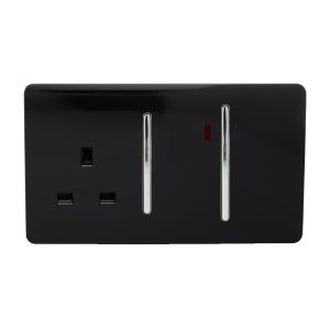Trendi, Artistic Modern Cooker Control Panel 13amp with 45amp Switch Gloss Black Finish, BRITISH MADE, (47mm Back Box Required), 5yrs Warranty