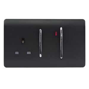 Trendi, Artistic Modern Cooker Control Panel 13amp with 45amp Switch Matt Black Finish, BRITISH MADE, (47mm Back Box Required), 5yrs Warranty