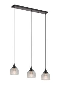 Arvo 3 Light Linear Pendant, E27, Satin Black/Prismatic Dome Glass, Clear