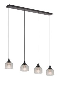 Arvo 4 Light Linear Pendant, E27, Satin Black/Prismatic Dome Glass, Clear