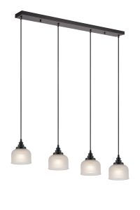 Arvo 4 Light Linear Pendant, E27, Satin Black/Prismatic Dome Glass, Frosted