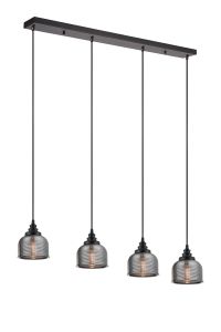 Arvo 4 Light Linear Pendant, E27, Satin Black/Prismatic Dome Glass, Smoke