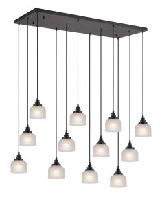 Arvo 12 Light Rectangular Pendant, E27, Satin Black/Prismatic Dome Glass, Frosted Item Weight: 16.1kg