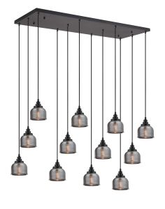 Arvo 12 Light Rectangular Pendant, E27, Satin Black/Prismatic Dome Glass, Smoke Item Weight: 16.1kg