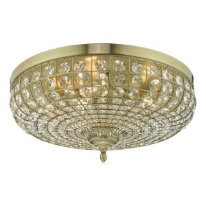 Asmara 5 Light E14 Antique Brass Moroccan Style Flush Fitting With Crystal Detail