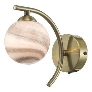 Atiya 1 Light G9 Antique Brass Wall Light With Planet Style Glass