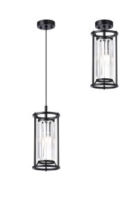 Munito IP 15cm Pendant/Semi Flush, 1 x G9, IP44, Satin Black / Clear