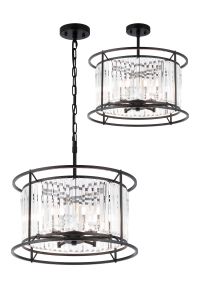 Munito IP 50cm Pendant / Semi Ceiling Convertible, 6 x G9, IP44, Satin Black / Clear