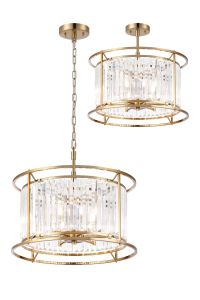 Munito IP 50cm Pendant / Semi Ceiling Convertible, 6 x G9, IP44, Gold / Clear