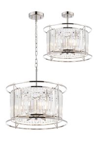 Munito IP 50cm Pendant / Semi Ceiling Convertible, 6 x G9, IP44, Polished Nickel / Clear