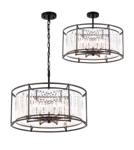 Munito IP 65cm Pendant / Semi Ceiling Convertible, 8 x G9, IP44, Satin Black / Clear