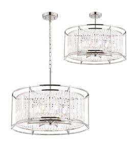 Munito IP 65cm Pendant / Semi Ceiling Convertible, 8 x G9, IP44, Polished Nickel / Clear