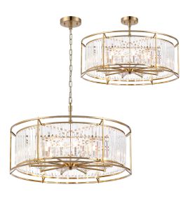 Munito IP 80cm Pendant / Semi Ceiling Convertible, 10 x G9, IP44, Gold / Clear