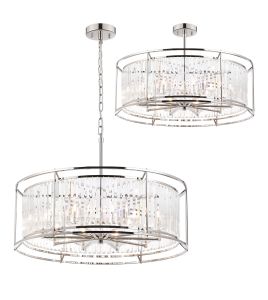 Munito IP 80cm Pendant / Semi Ceiling Convertible, 10 x G9, IP44, Polished Nickel / Clear