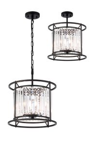 Munito IP 36cm Pendant / Semi Ceiling Convertible, 3 x G9, IP44, Satin Black / Clear (6LT229F)