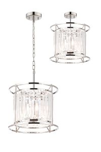 Munito IP 36cm Pendant / Semi Ceiling Convertible, 3 x G9, IP44, Polished Nickel / Clear (6LT229E)