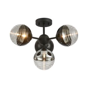 Fiorella 51cm Semi-Flush Multi Arm Ceiling Light, 4 x G9, Satin Black/Black/Chrome/Clear Two-Tone Round Spiral Glass (A)
