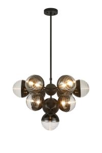 Fiorella Telescopic Multi Arm Pendant, 10 x G9, Satin Black/Black/Clear Two-Tone Round Spiral Glass (A)