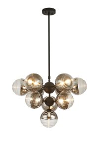 Fiorella Telescopic Multi Arm Pendant, 10 x G9, Satin Black/Chrome/Clear Two-Tone Round Spiral Glass (A)