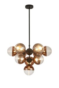 Fiorella Telescopic Multi Arm Pendant, 10 x G9, Satin Black/Copper/Clear Two-Tone Round Spiral Glass (A)