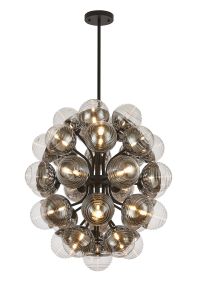 Fiorella 74cm Fixed Multi Arm Sphere Pendant, 35 x G9, Satin Black/Chrome/Clear Two-Tone Round Spiral Glass (A)
