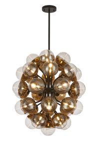 Fiorella 74cm Fixed Multi Arm Sphere Pendant, 35 x G9, Satin Black/Gold/Clear Two-Tone Round Spiral Glass (A)