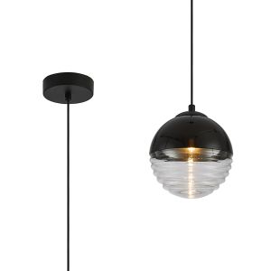 Fiorella 15cm Single Pendant, 1 x G9, Satin Black/Black/Clear Two-Tone Round Spiral Glass (A)