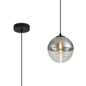 Fiorella 15cm Single Pendant, 1 x G9, Satin Black/Chrome/Clear Two-Tone Round Spiral Glass (A)