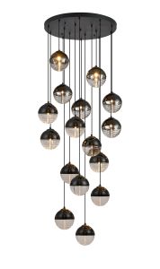 Fiorella 68cm Pendant, 16 x G9, Satin Black/Black/Clear Two-Tone Round Spiral Glass (A)
