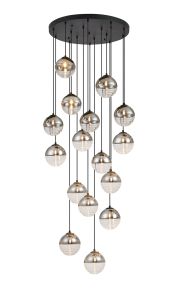 Fiorella 68cm Pendant, 16 x G9, Satin Black/Chrome/Clear Two-Tone Round Spiral Glass (A)