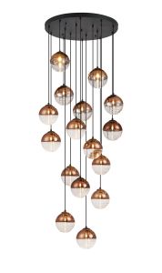 Fiorella 68cm Pendant, 16 x G9, Satin Black/Copper/Clear Two-Tone Round Spiral Glass (A)