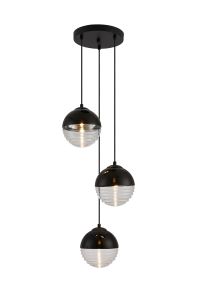 Fiorella 31cm Round Pendant, 3 x G9, Satin Black/Black/Clear Two-Tone Round Spiral Glass (A)