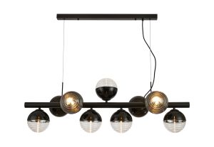 Fiorella Linear Pendant, 9 x G9, Satin Black/Black/Clear Two-Tone Round Spiral Glass (A)