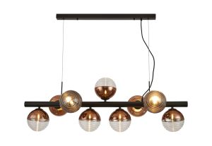 Fiorella Linear Pendant, 9 x G9, Satin Black/Copper/Clear Two-Tone Round Spiral Glass (A)