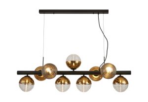 Fiorella Linear Pendant, 9 x G9, Satin Black/Gold/Clear Two-Tone Round Spiral Glass (A)