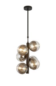 Fiorella Vertical Linear Telescopic Pendant, 6 x G9, Satin Black/Chrome/Clear Two-Tone Round Spiral Glass (A)