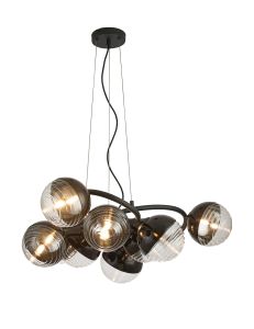 Fiorella 88cm Twisted Pendant, 9 x G9, Satin Black/Black/Clear Two-Tone Round Spiral Glass (A)