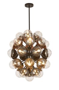 Fiorella 74cm Fixed Multi Arm Sphere Pendant, 35 x G9, Satin Black/Black/Chrome/Copper/Gold/Clear Two-Tone Round Spiral Glass (A)