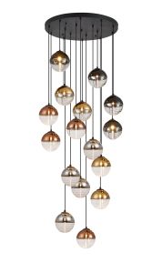 Fiorella 68cm Pendant, 16 x G9, Satin Black/Black/Chrome/Copper/Gold/Clear Two-Tone Round Spiral Glass (A)