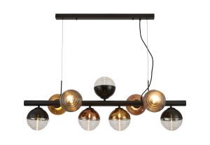 Fiorella Linear Pendant, 9 x G9, Satin Black/Black/Copper/Gold/Clear Two-Tone Round Spiral Glass (A)