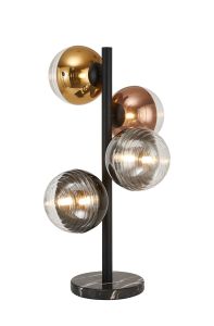 Fiorella Table Lamp, 4 x G9, Satin Black/Black/Chrome/Copper/Gold/Clear Two-Tone Round Spiral Glass (A)