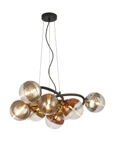 Fiorella 88cm Twisted Pendant, 9 x G9, Satin Black/Chrome/Copper/Gold/Clear Two-Tone Round Spiral Glass (A)